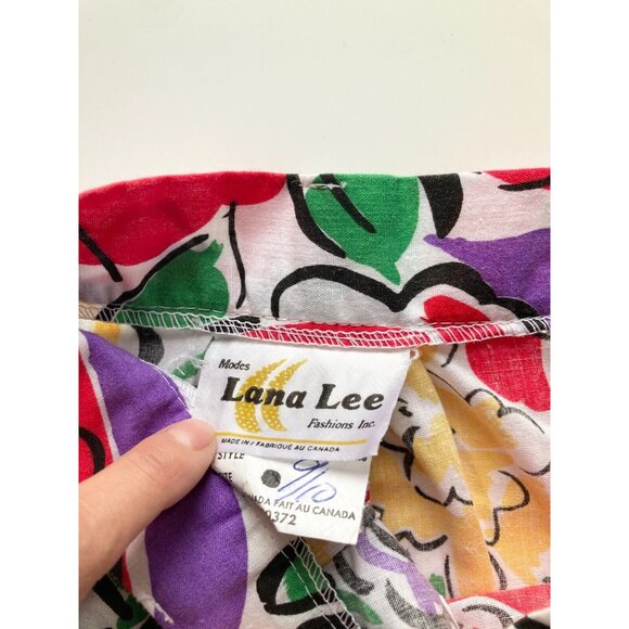 Vintage 90's LANA LEE Floral Print Cotton Pleated A-Line Midi Skirt, Size 9/10 - Picture 11 of 13